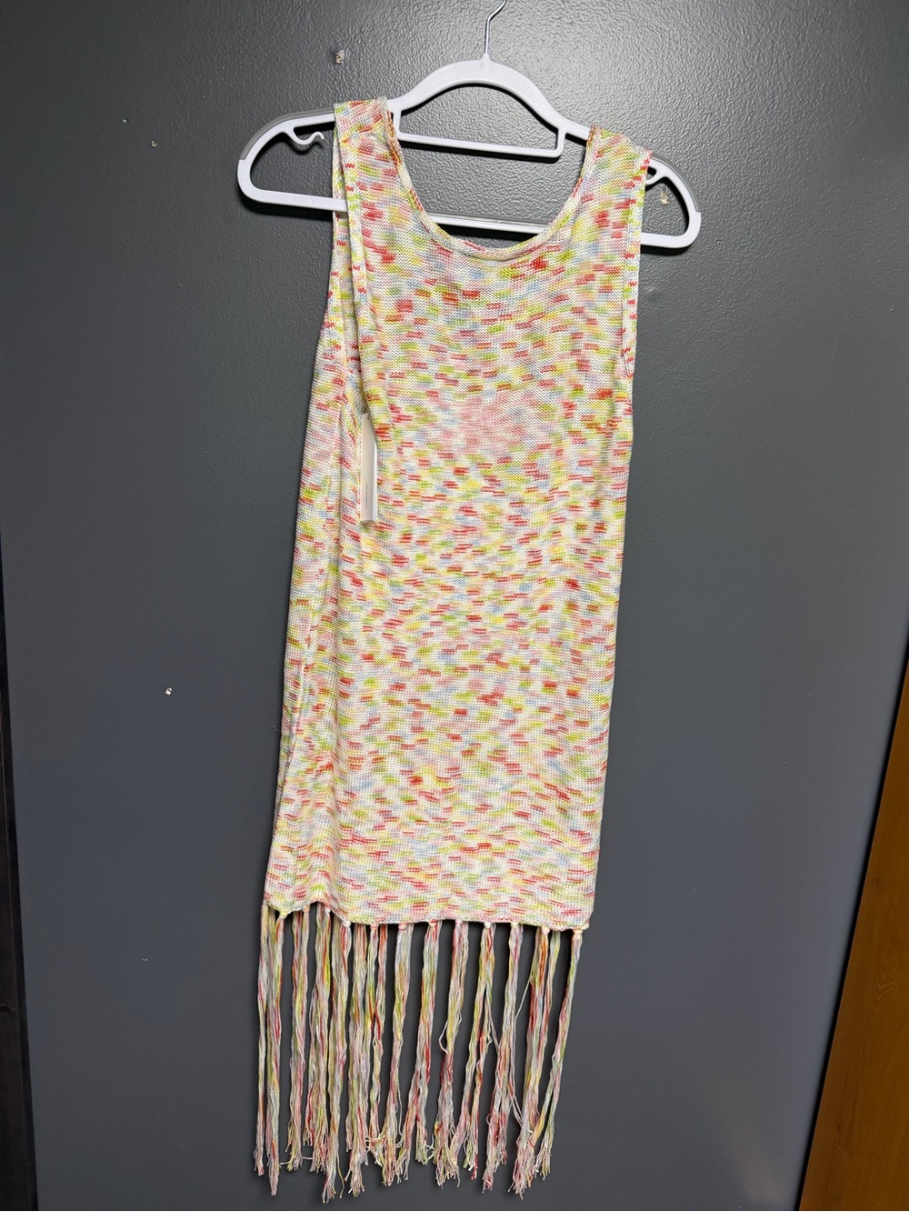 NWT 525 America Colorful Fringe Knit Mini Dress Rydell Red Multi Size M